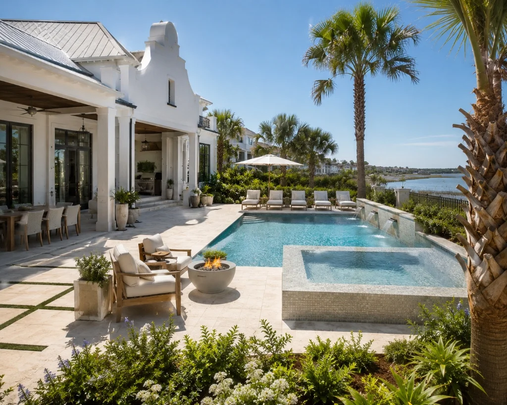Skimmer net cleaning pool deck planks
